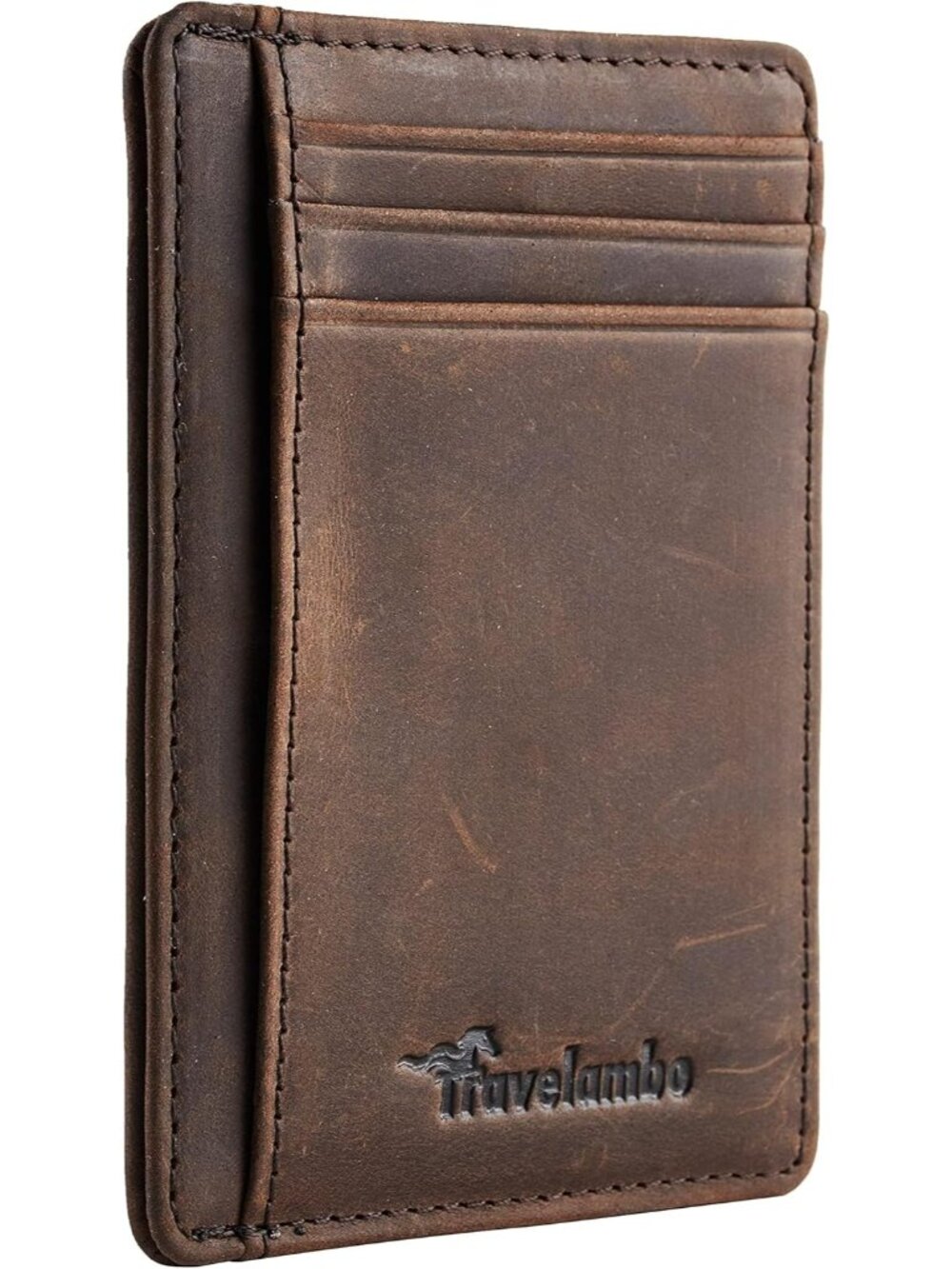 Men's Dark Brown Slim Wallet Front Pocket Minimalist Leather RFID Blocking